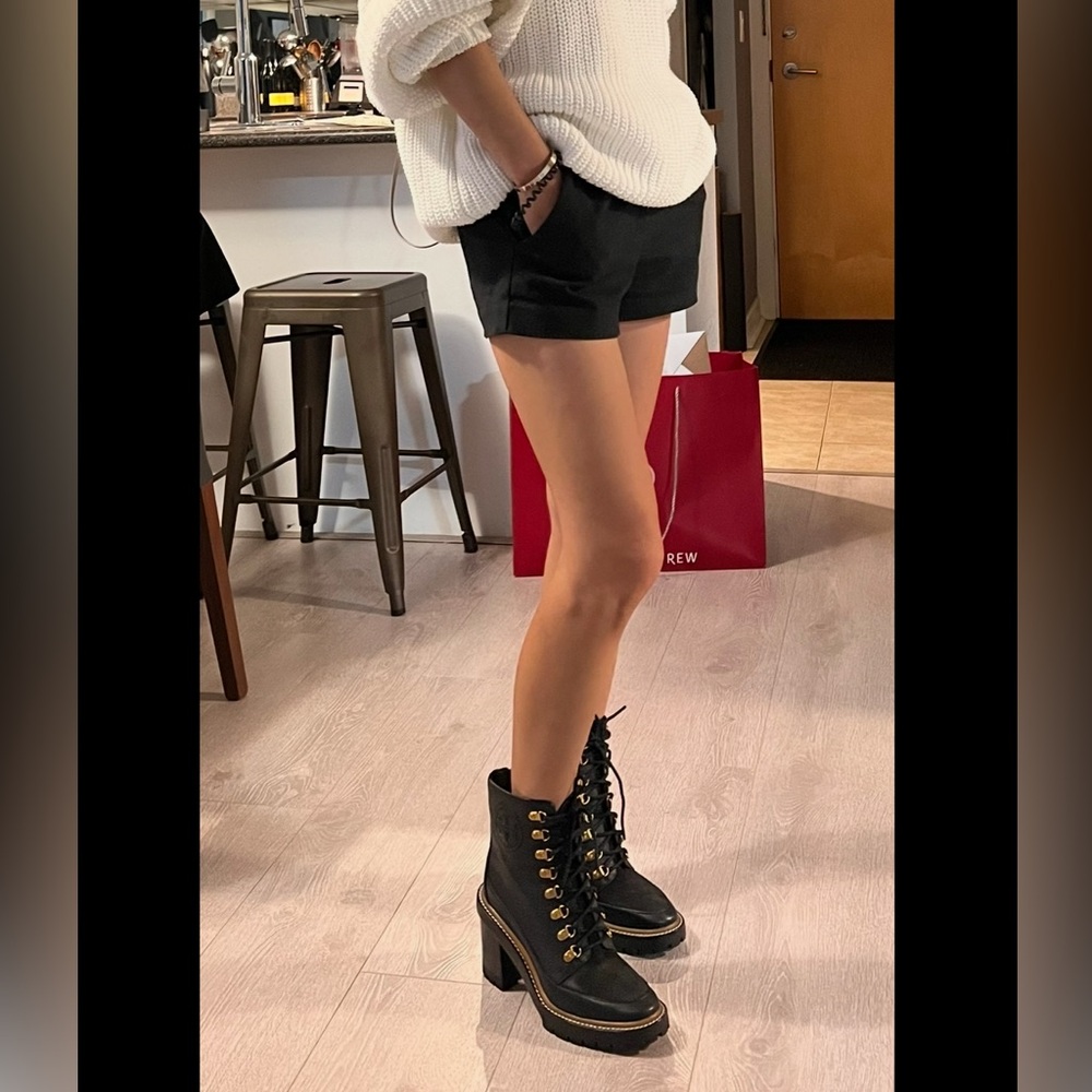 Tory Burch Black Lace-Up Boots with Gold Accents